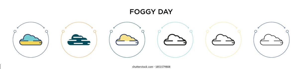 Foggy day icon in filled, thin line, outline and stroke style. Vector illustration of two colored and black foggy day vector icons designs can be used for mobile, ui, web