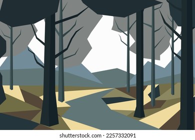 Foggy forest background. Vector illustration. Cubism.