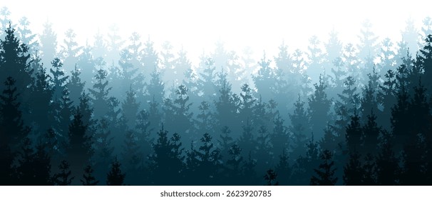 Foggy forest landscape vector in dreamy blue colors.