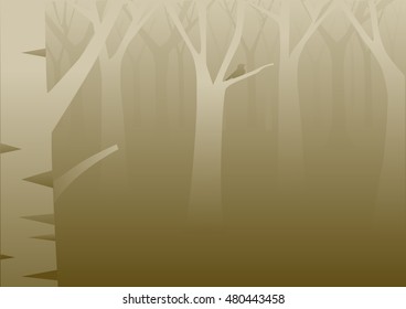 Foggy forest landscape. Vector Illustration