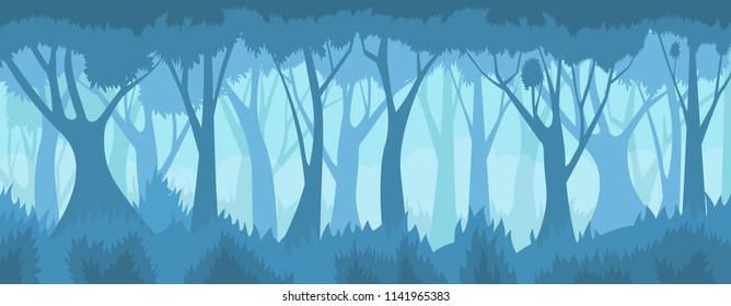 Foggy forest. Vector landscape.