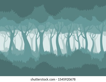 Foggy forest. Vector landscape.vector illustration