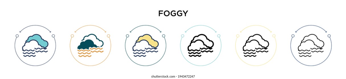 Foggy icon in filled, thin line, outline and stroke style. Vector illustration of two colored and black foggy vector icons designs can be used for mobile, ui, web