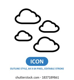 foggy line style vector icon on white background. weather vector illustration. Editable Stroke. 64 x 64 pixels. Simple modern design.