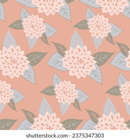 A foggy look was created for this vector repeat pattern design featuring and orange background of orange and salmon-colored mums.