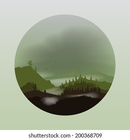 Foggy Mountain Landscape Applique - Vector Illustration