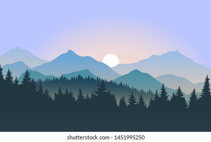 foggy mountain landscape during sunrise