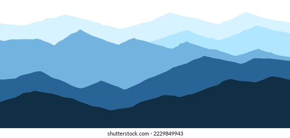 Foggy mountain panoramic flat style banner background design.