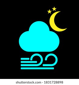 Foggy night icon,symbol. Vector illustration. Weather forecast. Black background