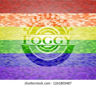 Foggy on mosaic background with the colors of the LGBT flag