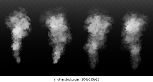 Foggy track of an airplane. Smoke from a rocket or aircraft launch. Condensation plane isolated on transparent background. Vector effect.