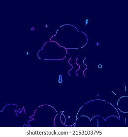 Icono vectorial de línea de gradiente de clima niebla, ilustración simple en un fondo azul oscuro, borde inferior relacionado con pronóstico del tiempo.