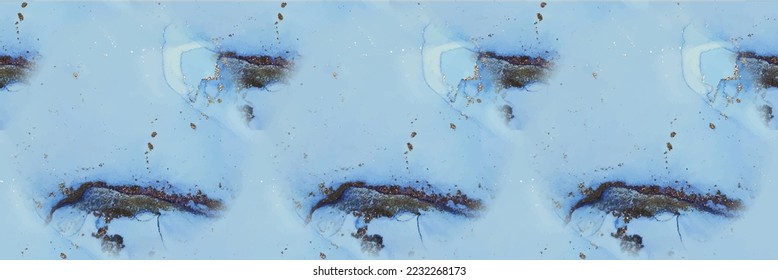 Foil Alcohol Ink Marble. Blue Abstract Watercolor. Gold Marble Background. Luxury Seamless Template. White Water Color Canvas. Shiny Vector Ink Background. Fluid Seamless Repeat. Blue Ink Paint.