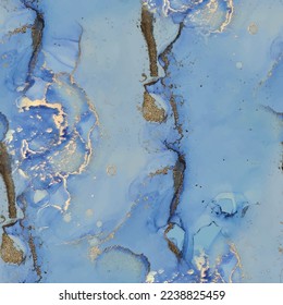 Foil Alcohol Ink Marble. Blue Marble Background. Fluid Elegant Background. Blue Gradient Watercolor. Golden Vector Ink Marble. Gold Ink Paint. Bronze Watercolor Glitter. Modern Seamless Art Template
