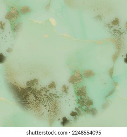 Foil Alcohol Ink Marble. Copper Alcohol Ink Background. Green Gradient Watercolor. Gold Marble Background. Blue Ink Paint. Vector Seamless Template. Luxury Water Color Marble. Light Seamless Texture.