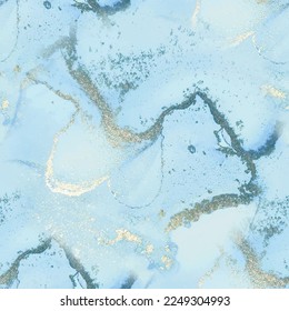 Foil Alcohol Ink Marble. Golden Watercolor Canvas. Metal Vector Ink Repeat. Vector Elegant Watercolor. Blue Marble Watercolor. Blue Oriental Background. Gold Ink Paint. Modern Seamless Art Template