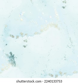 Foil Alcohol Ink Marble. Light Elegant Background. Metal Watercolor Pattern. Blue Art Paint. Golden Vector Ink Marble. Gold Marble Background. Blue Seamless Watercolor. Modern Seamless Ink Template