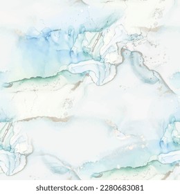 Mármol De Tinta De Alcohol Foil. Fondo Brillante De Tinta Alcohólica. Deslumbrador sin foco. Acuarela de mármol dorado. Pintura de tinta verde. Fondo Azul Oriental. Pintura sin vectores. Lienzo de color de agua dorada.