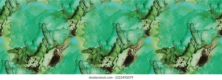 Foil Alcohol Ink Marble. Vector Abstract Painting. Blue Abstract Watercolor. Light Seamless Repeat. Gold Marble Background. Copper Water Color Watercolor. Luxury Water Color Canvas. Green Ink Paint.
