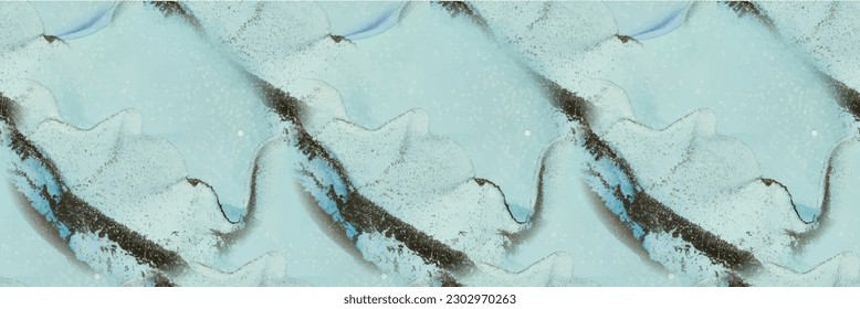 Foil Art Paint. Blue Vector Watercolor. Golden Copper Texture. Watercolor Canvas. Alcohol Ink Marble. Fluid Elegant Background. Gold Marble Background. Vector Seamless Ink Painting. Blue Vector Ink