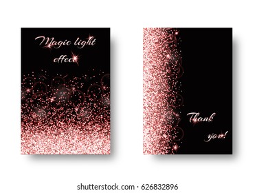 Foil background with flare light. Glitter pattern on a black backdrop.