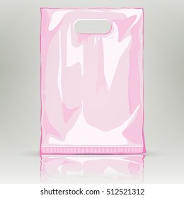 Foil bag for snack or cookie pink color. Plastic packaging for food ready for you design. Colorful Mock Up Bag for Food Or Spice.