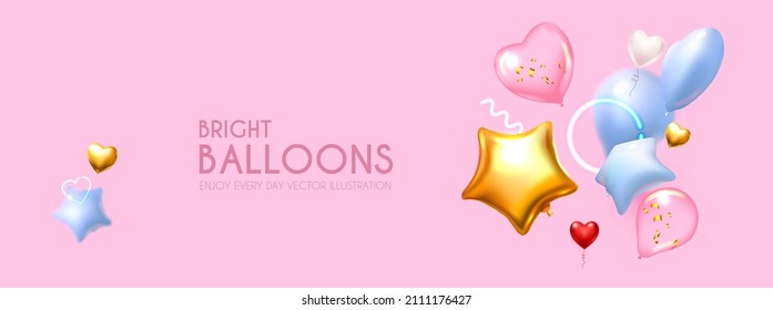 Foil Balloons. Bright event design with flying air balloons and light.