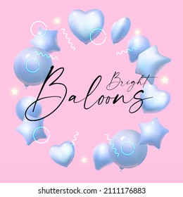 Foil Balloons. Bright event design with flying air balloons and light.