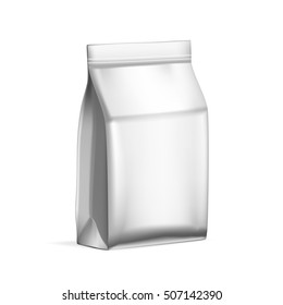 Foil Blank Plastic Or Paper Packaging With Ziplock. Sachet For Bread, Coffee, Candys, Cookies Or Gifts. EPS10 Vector