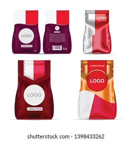 Foil food snack sachet bag packaging for coffee, salt, sugar, pepper, spices, sachet, sweets, chips, cookies colored in national flag of Malta. Made in Malta on white background