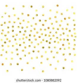 Foil gold confetti. Celebrate background. Watercolor golden sparkles and dots. Voucher backdrop. Christmas party invitation card template. Falling gold confetti. Glitter background. 