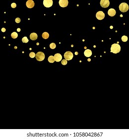 Foil gold confetti. Glitter vector celebrate background. Watercolor golden sparkles and dots. Voucher backdrop. Luxury invitation card template. Falling gold confetti. Glitter background. 
