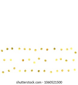 Foil gold confetti. Glitter vector celebrate background. Golden sparkles and dots on white backdrop. Luxury invitation card template. Falling gold confetti. Glitter background. 