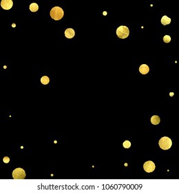 Foil gold confetti. Glitter vector celebrate background. Watercolor golden sparkles and dots. Explosion backdrop. Christmas party invitation card template. Falling gold confetti. Glitter background. 