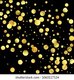 Foil gold confetti. Glitter vector celebrate background. Watercolor golden sparkles and dots. Voucher backdrop. Christmas party invitation card template. Falling gold confetti. Glitter background. 
