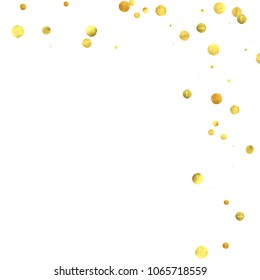 Foil gold confetti. Glitter vector celebrate background. Watercolor golden sparkles and dots. Voucher backdrop. Luxury invitation card template. Falling gold confetti. Glitter background. 