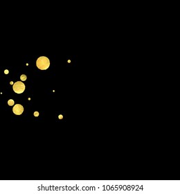 Foil gold confetti. Glitter vector celebrate background. Watercolor golden sparkles and dots. Explosion backdrop. Luxury invitation card template. Falling gold confetti. Glitter background. 