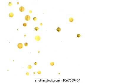 Foil gold confetti. Glitter vector celebrate background. Watercolor golden sparkles and dots. Explosion backdrop. Christmas party invitation card template. Falling gold confetti. Glitter background. 