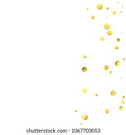 Foil gold confetti. Glitter vector celebrate background. Watercolor golden sparkles and dots. Voucher backdrop. Luxury invitation card template. Falling gold confetti. Glitter background. 
