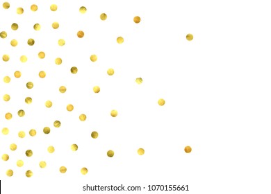 Foil gold confetti. Glitter vector celebrate background. Golden sparkles and dots on white backdrop. Luxury invitation card template. Falling gold confetti. Glitter background. 