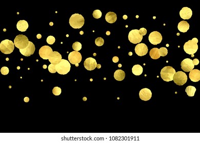 Foil gold confetti. Glitter vector celebrate background. Golden sparkles and dots on black backdrop. Luxury invitation card template. Falling gold confetti. Glitter background. 