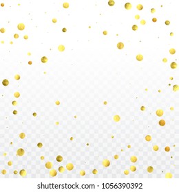 Foil gold confetti. Glow vector celebrate background. Watercolor golden sparkles and dots. Voucher backdrop. Luxury invitation card template. Falling gold confetti. Glitter background. 