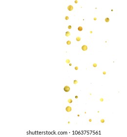 Foil gold confetti. Glow vector celebrate background. Watercolor golden sparkles and dots. Explosion backdrop. Luxury invitation card template. Falling gold confetti. Glitter background. 