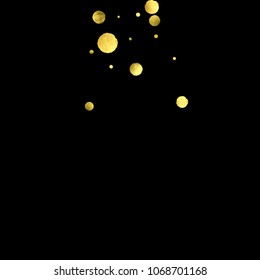 Foil gold confetti. Glow vector celebrate background. Watercolor golden sparkles and dots. Explosion backdrop. Christmas party invitation card template. Falling gold confetti. Glitter background. 
