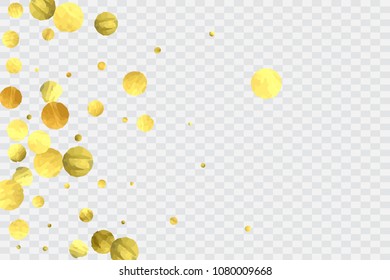 Foil gold confetti. Glow vector celebrate background. Watercolor golden sparkles and dots. Voucher backdrop. Christmas party invitation card template. Falling gold confetti. Glitter background. 