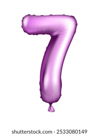 Foil and latex balloon. Number 7. Helium balloon, purple. Realistic vector illustration for holiday, birthday, festival