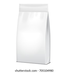 Foil Or Paper Food or Household Chemicals White Bag Packaging. sachet Snack Pouch Food For Animals. Vector mock up for your design