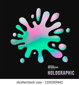 Foil splash like milk shape. Graphic hologram element for label or package design. Paint splash vector sign.