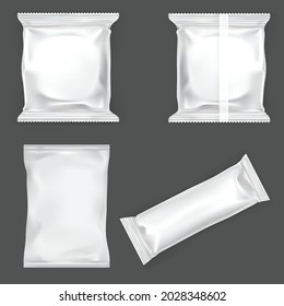 Foil stick packaging for the dry beverage, salt and spices. Plastic snack pack. Packaging mock up template. Realistic vector illustration. It can be use for presentation packaging, promo, adv and etc. - Shutterstock ID 2028348602