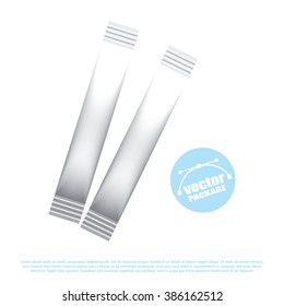  Foil stick packaging for the dry beverage, salt and spices. Plastic coffee pack. Packaging mock up template. Good for food design. Vector illustrated
